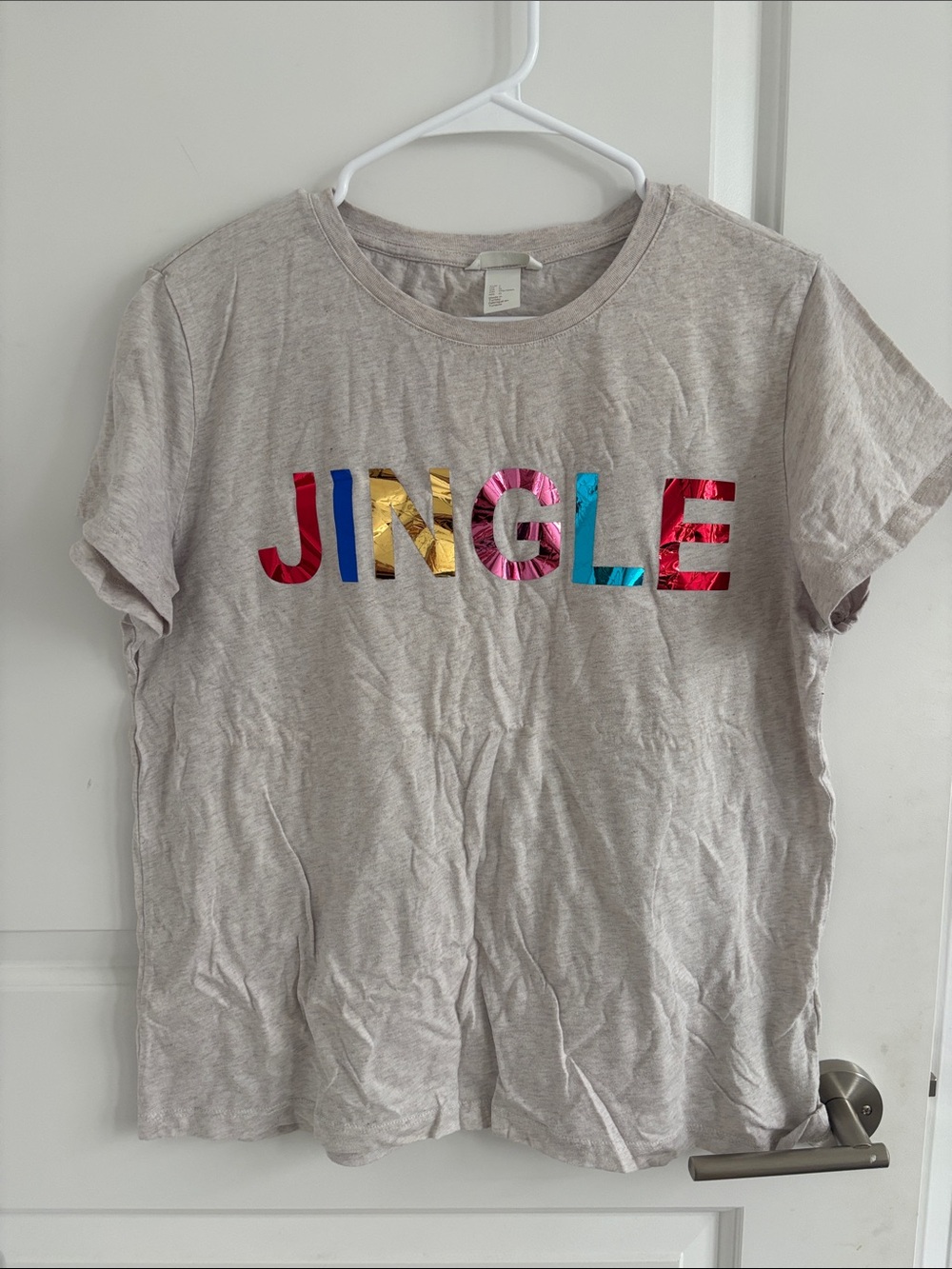 H&M Heather Gray Short-Sleeve Tee with Multicolor Metallic 'JINGLE'